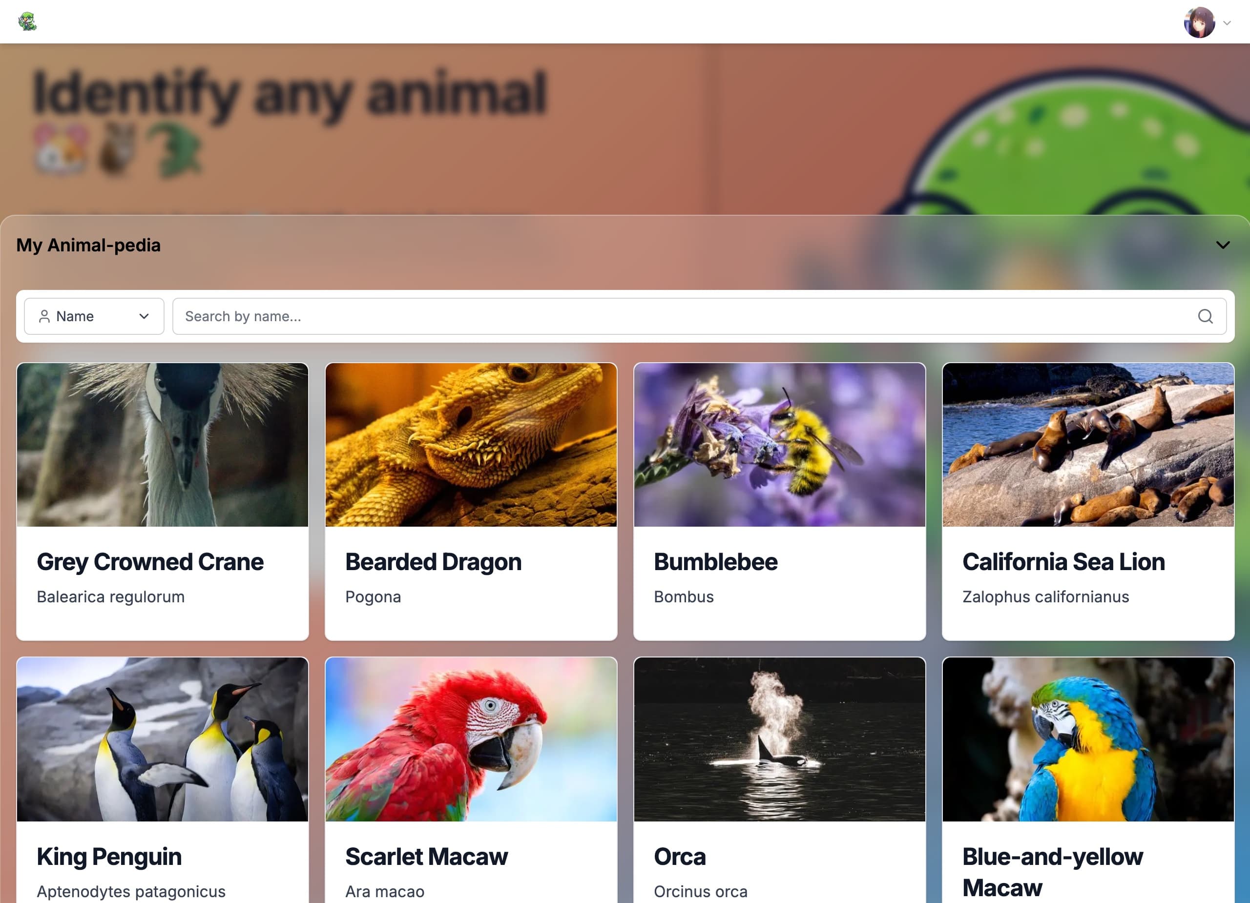 Animal-pedia app screenshot